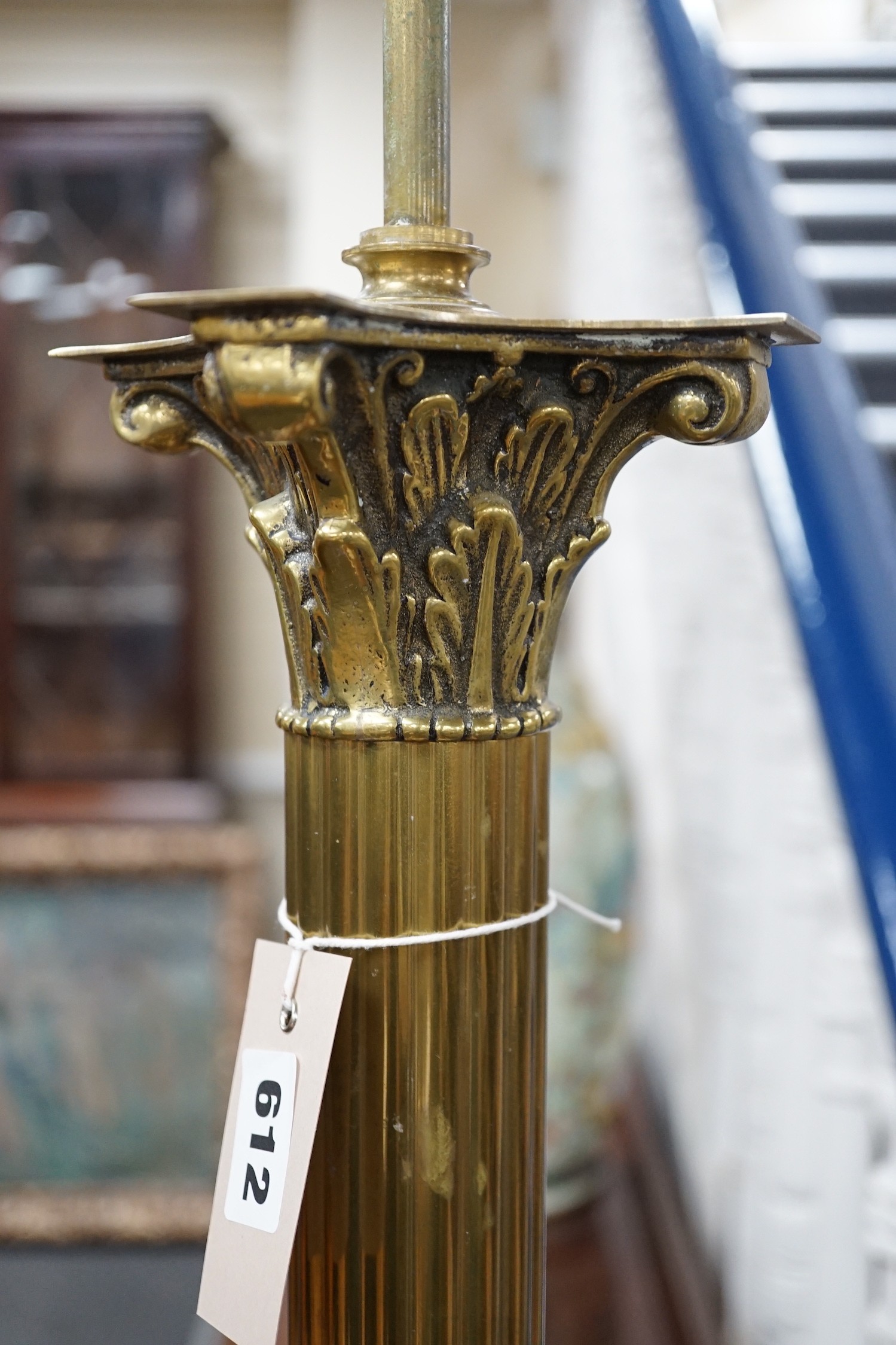 A brass Corinthian column lamp base, 74cm overall